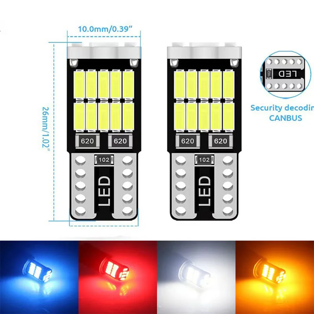 10PCS T10 W5W 194 501 Led Canbus No Error Car Interior Light 26 SMD 4014 Chip Pure White Instrument Lights Lamp Auto Bulb 12V