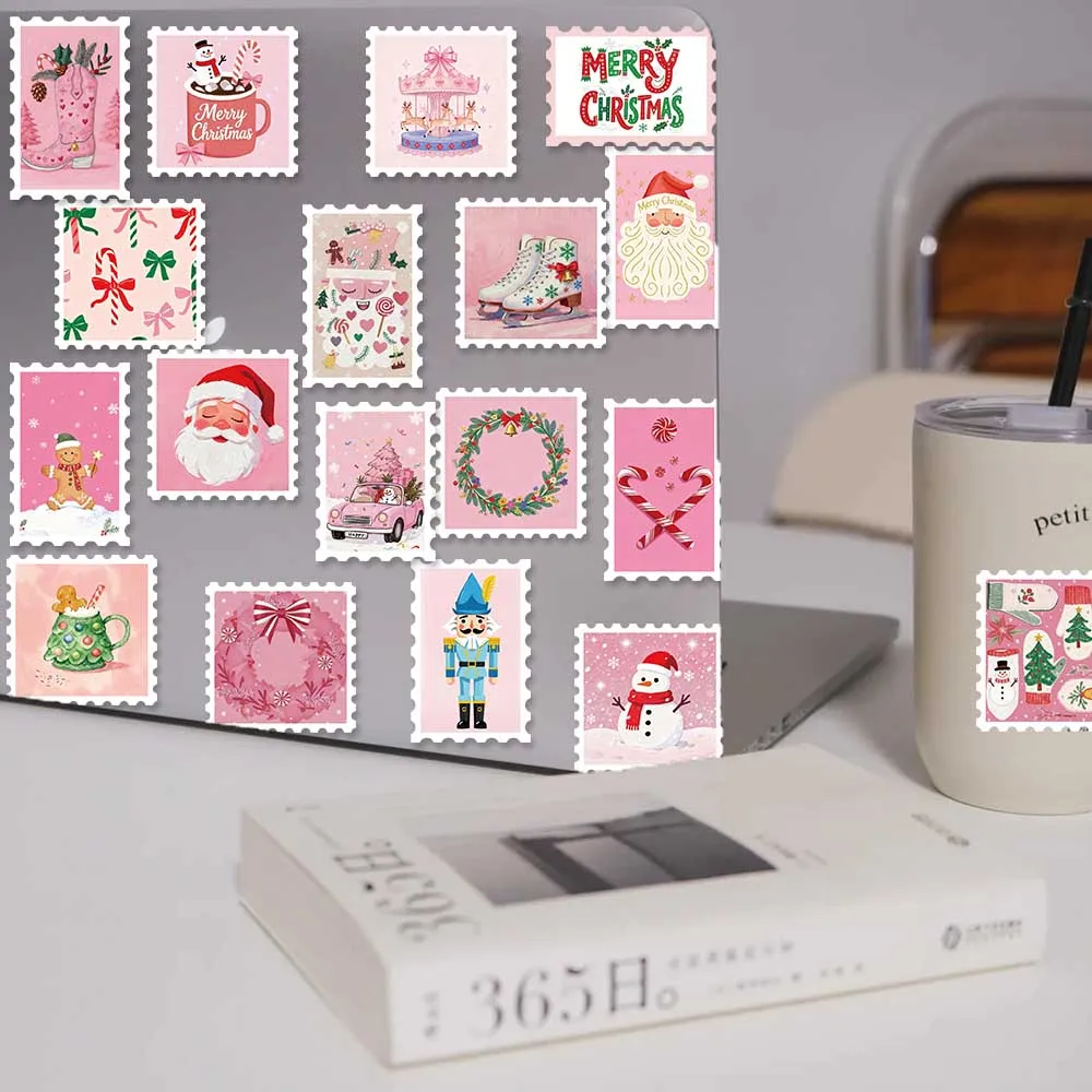 50 stücke Rosa Weihnachten Stempel Aufkleber Aufkleber Für Telefon Laptop Brief Sammelalbum Koffer DIY Ästhetische Aufkleber Festival Geschenke – Detail 10