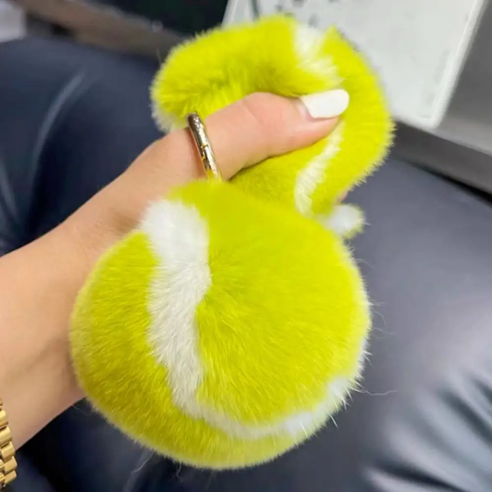 Plush Tennis Ball Keyring with Metal Ring Stress Relief Fuzzy Squeeze Sports Ball Keychain Pendant Plush Backpack Ornament