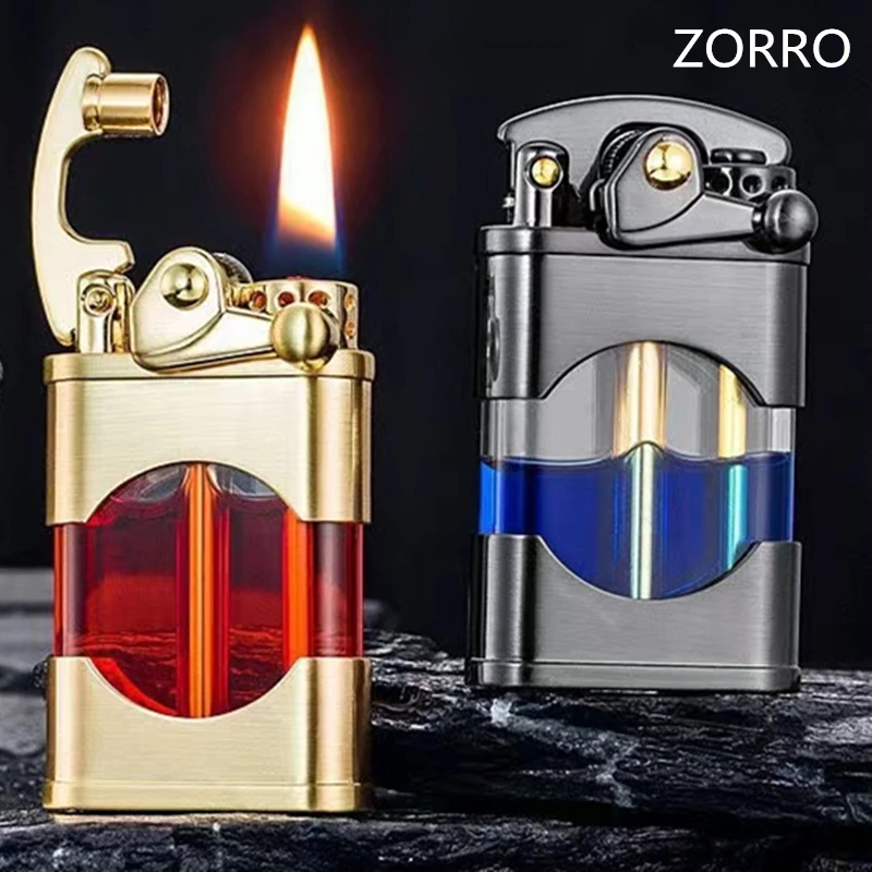 ZORRO Creative Rocker Kerosene Lighter Metal Visible Transparent Oil Bin Old Style Grinding Wheel Smoking Accessories Gadgets kerosene lighter,cigarette lighter