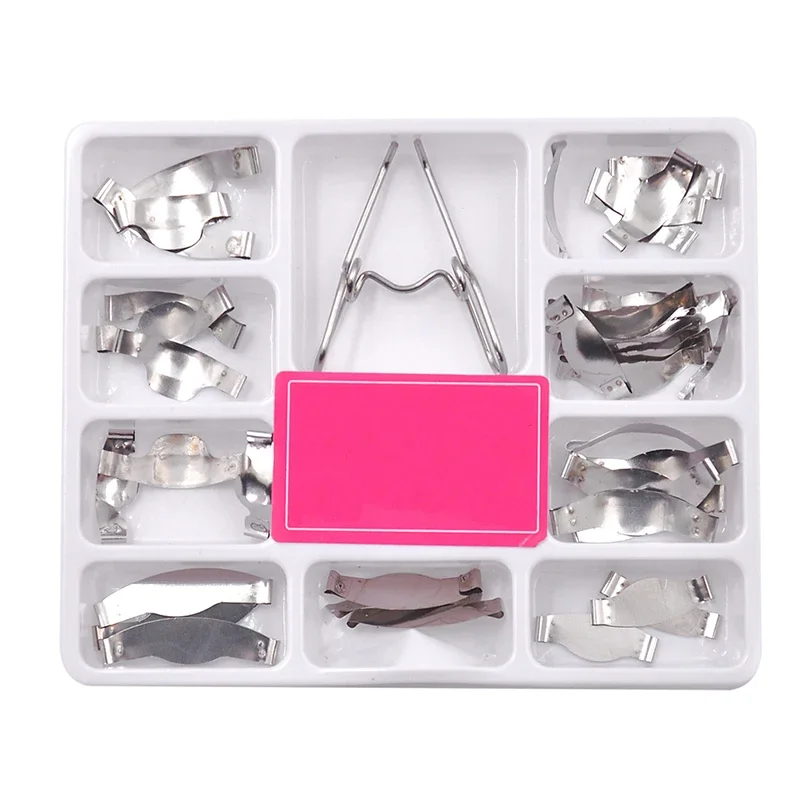 50pcs box dental metal matrix matrices band retainerless with rubber retainer dental orthodontic material matrice 36 pcs Dental Saddle Contoured Metal Matrices Matrix Universal Kit with Spring Clip No.1.330