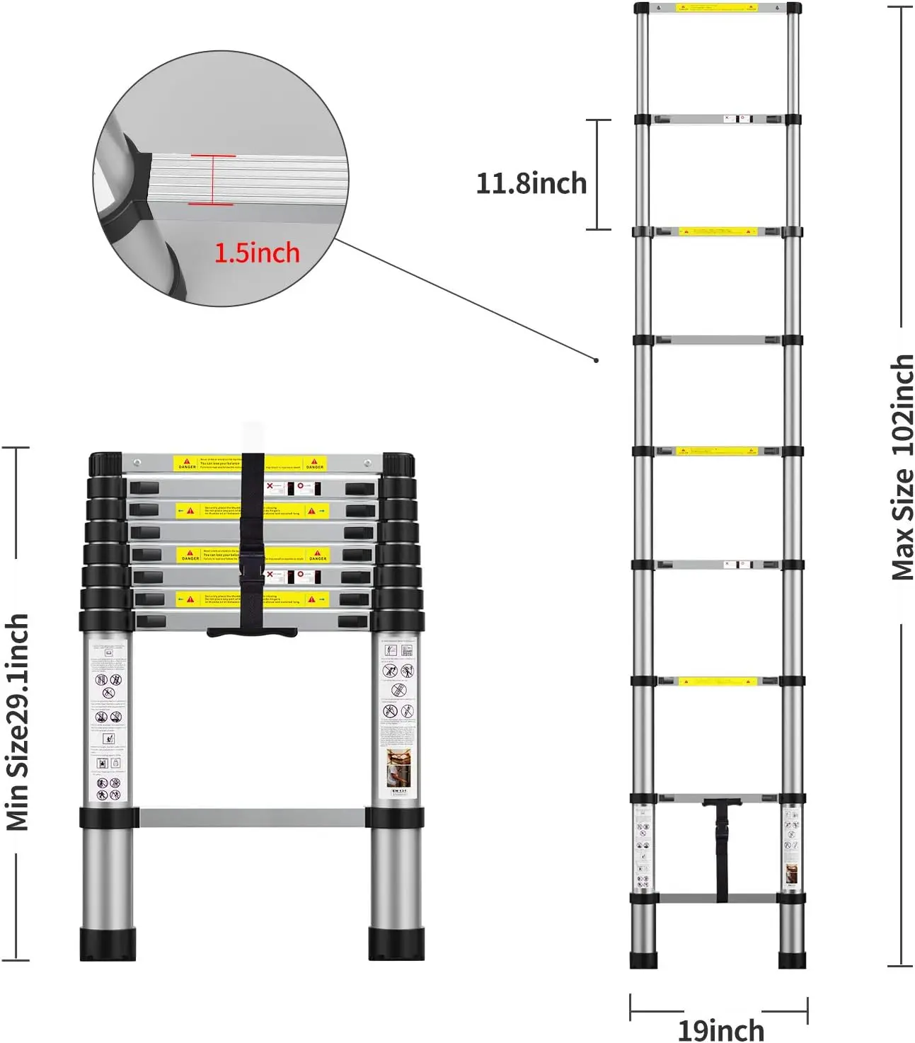 Telescoping Extension Ladder 8.5FT, Aluminum Telescopic Ladders with Carry Bag for Outdoor Indoor Use 2