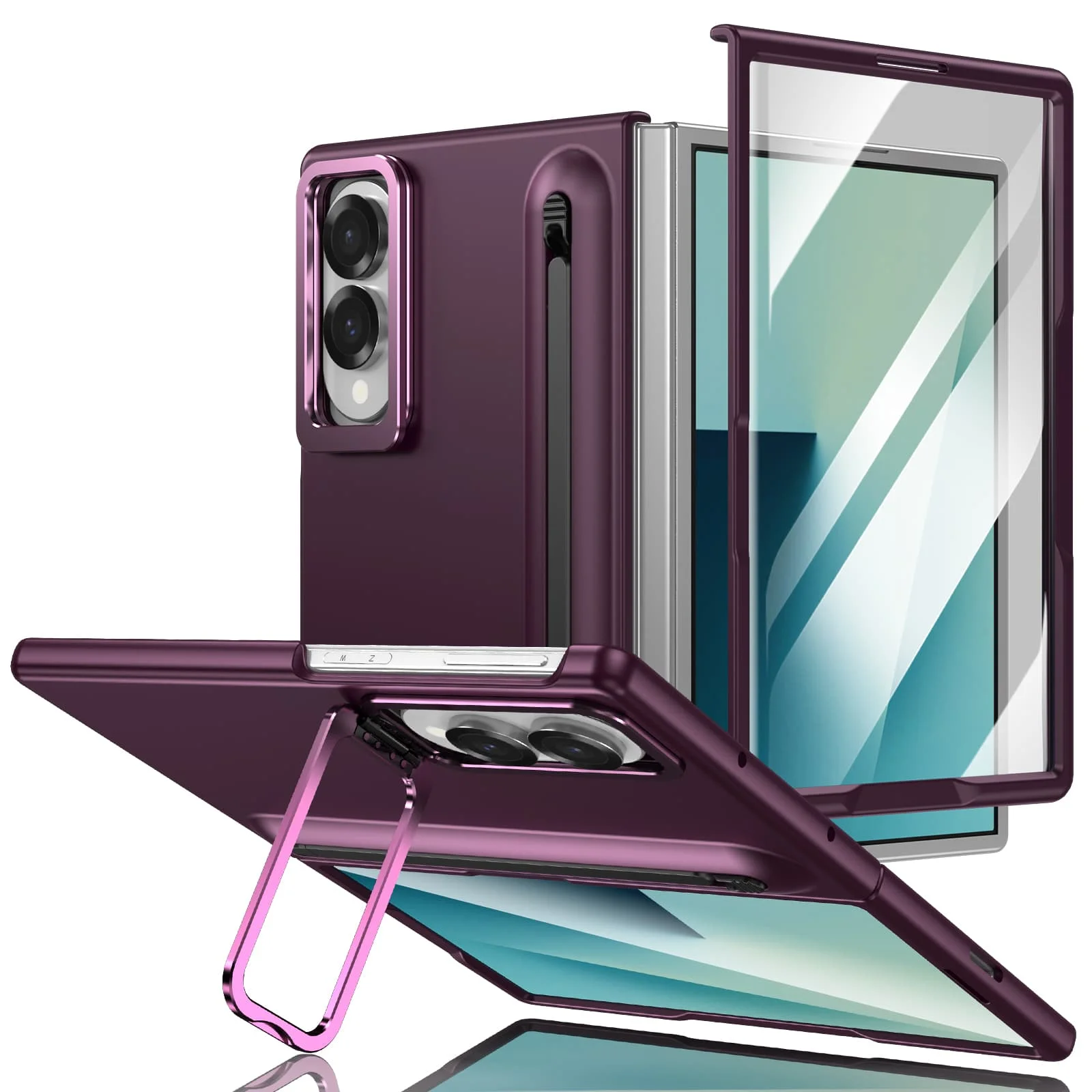 All-In-One Hinge Protection Phone Case with Stylus and Tempered Film Kickstand Cover