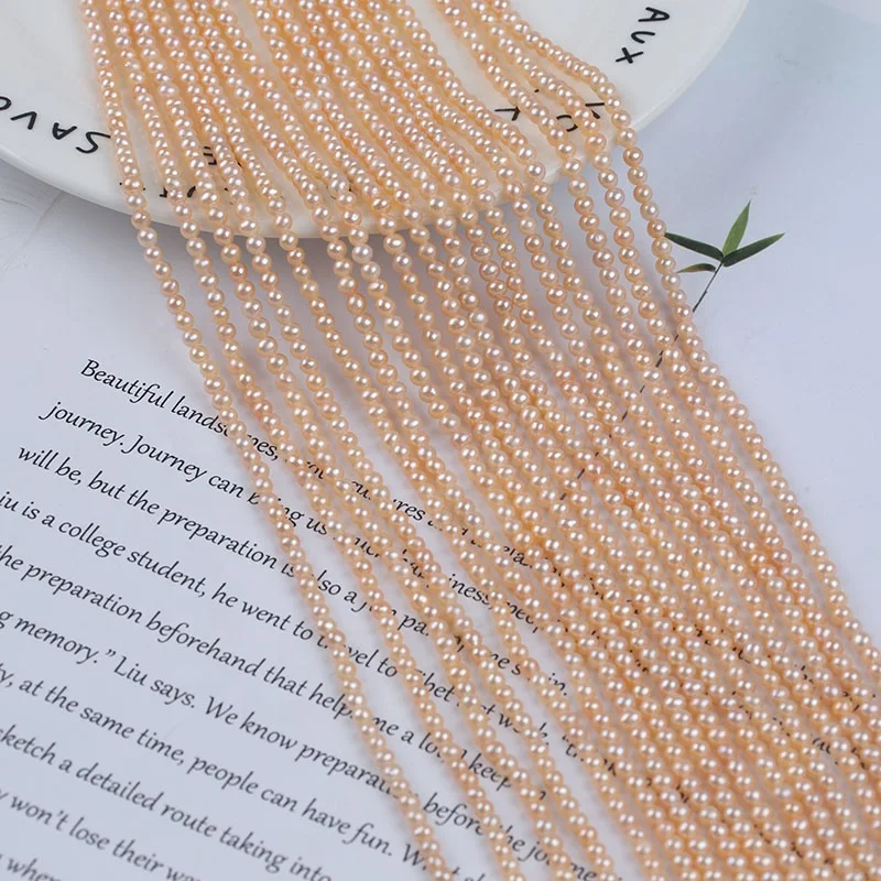 

3-3.5mm natural pink color freshwater near round pearls beads strand for jewelry making