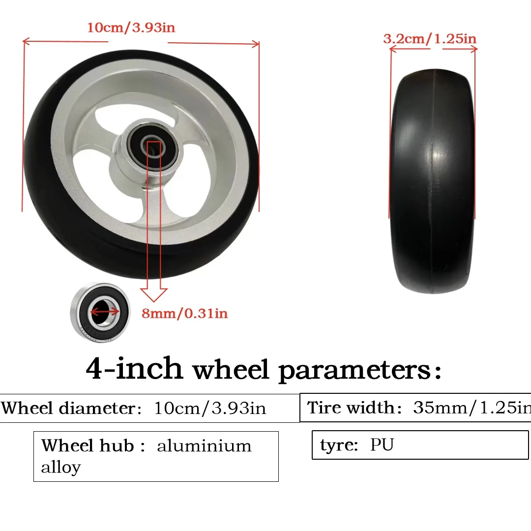 2PCS 4Inch Wheelchair Wheels Assembly, Front Wheel Replacement Parts5/16"Bearings, Solid Tire Construction for Sports Wheelchair