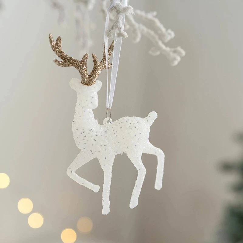 

2023 Christmas Decoration Deer Pendant Glitter Elk Xmas Tree Hanging Oranment For Home Navidad Birthday Cake Decor New Year Gift