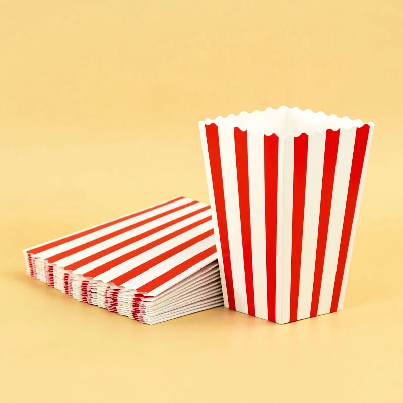 10 Stück Popcorn-Papierboxen, Eimer, rot, weiß, gestreift, Popcorn-Beutel, Snackbehälter, Filmnacht, Geburtstage, Festival, Partyzubehör – Detail 6
