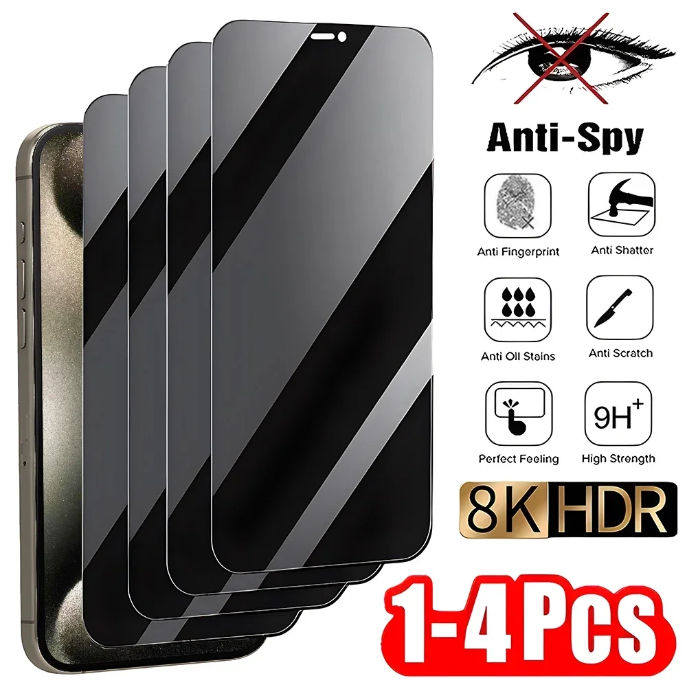 1-4Pcs 8K Protezione Dello Schermo Per La Privacy Per Iphone 15 13 12 11 14 Pro Max Mini 8 7 Plus Xs Max Xr X Se 2020 Accessori In Vetro Temperato