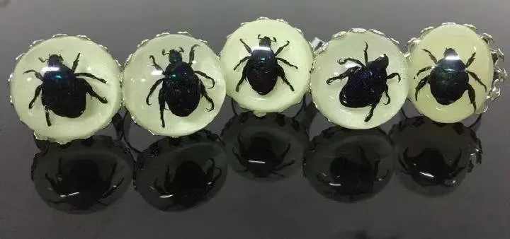 

12 pcs green beetle ring glow in dark charming jewelry