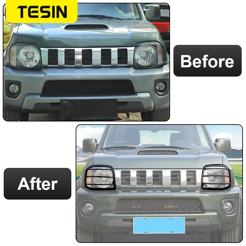 Car Interior Exterior Accessories TESIN Black Suzuki Jimny 2007-2017 Headlight Front Rear Fog Light Decoration Cover Sticker