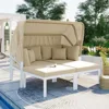 Sectional Sofa Set with Retractable Canopy Outdoor Metal, Sun Lounger3-Piece Patio Daybed with Cushions for Backyard, Porch 1