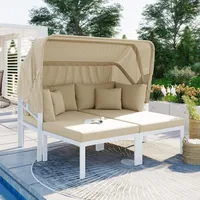 Sectional Sofa Set with Retractable Canopy Outdoor Metal, Sun Lounger3-Piece Patio Daybed with Cushions for Backyard, Porch 1