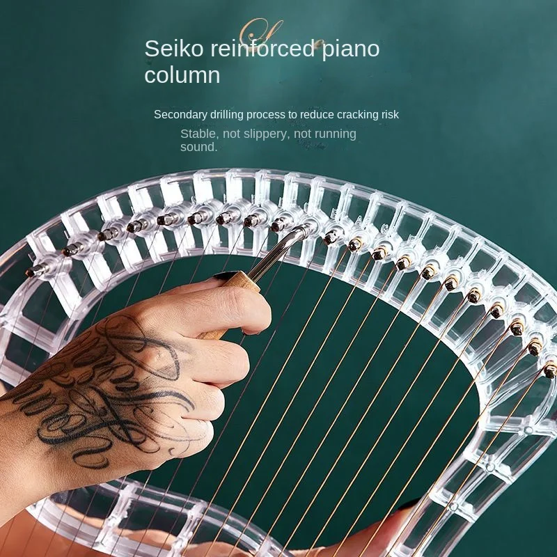 

21 Strings Lyre Harp Instrument Transparent Lyre Piano Harp Musical Instrument with Tuner Hammer Gifts for Women Music Lover