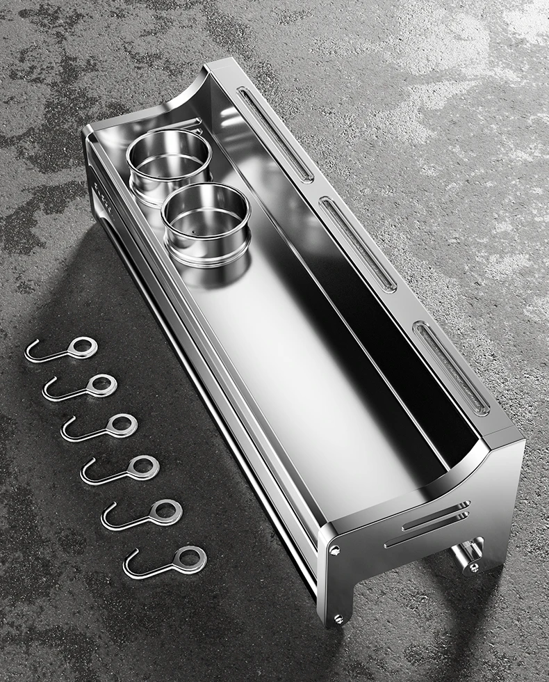 Stainless Steel Wall-Mounted Kitchen Storage Rack No-Drill Spice Shelf Knife Holder Condiment Organizer for Kitchen Counter