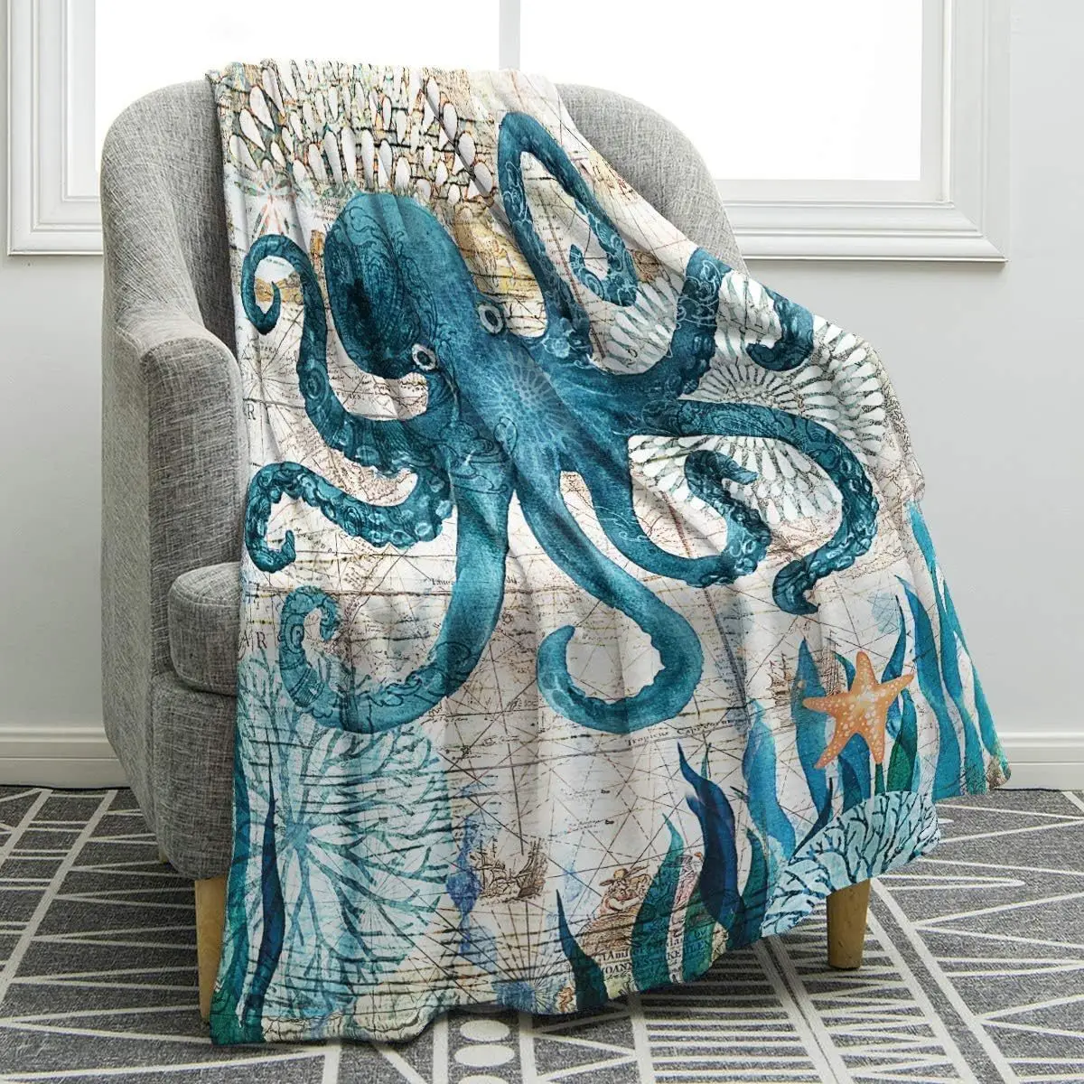 Wave Blanket Blue Wave Printed Blanket Lightweight, Comfortable, Soft and Warm Gift for Children and Adolescents