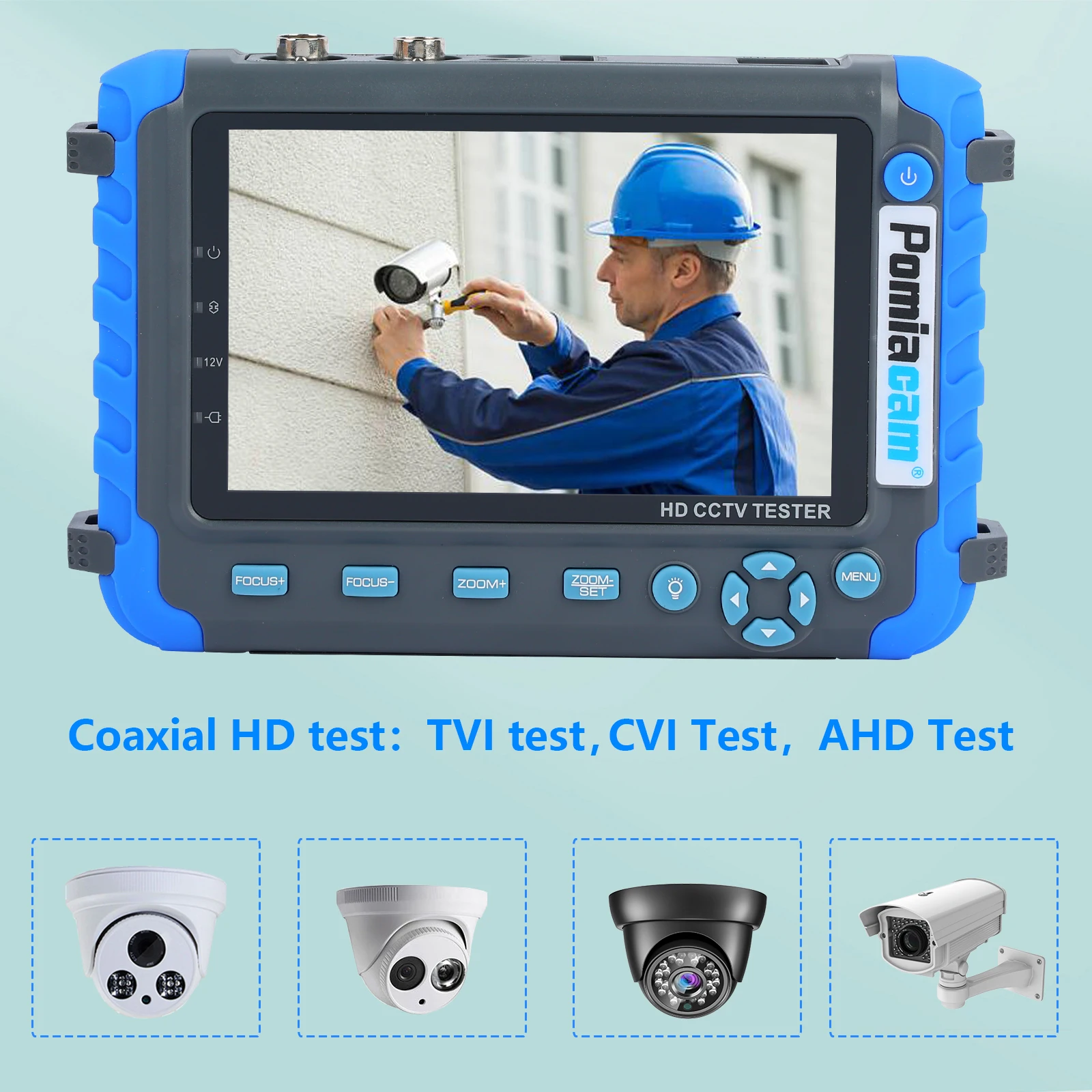 Professional CCTV Tester 8MP AHD TVI CVI CVBS Security Camera HD Coaxial Tester with PTZ Controller UTP Cable Test DC 12V Output