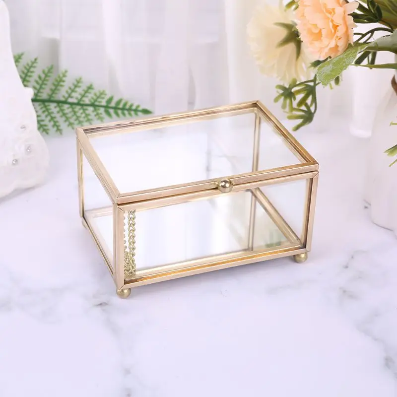 

Rustic Wedding Ring Box Geometric Transparent Glass Jewelry Display Storage Hold Drop shipping