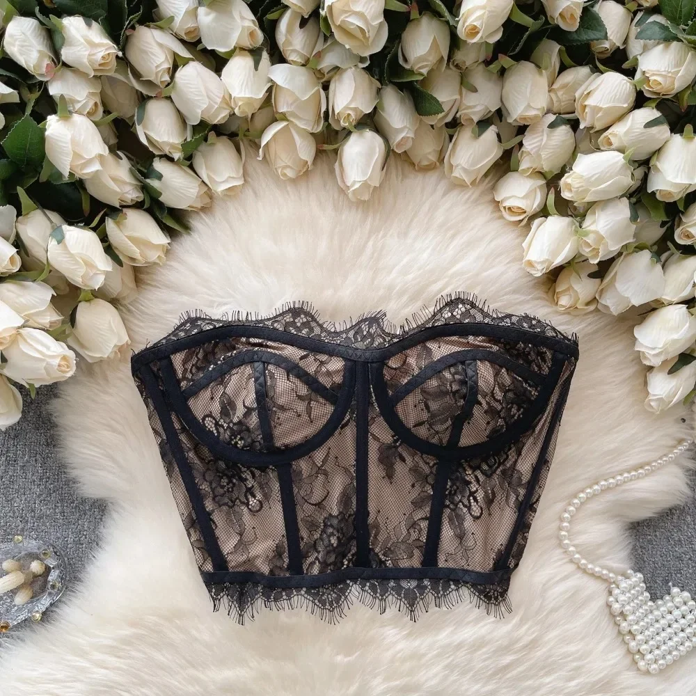Backless corset metallic lace up self tie tube top