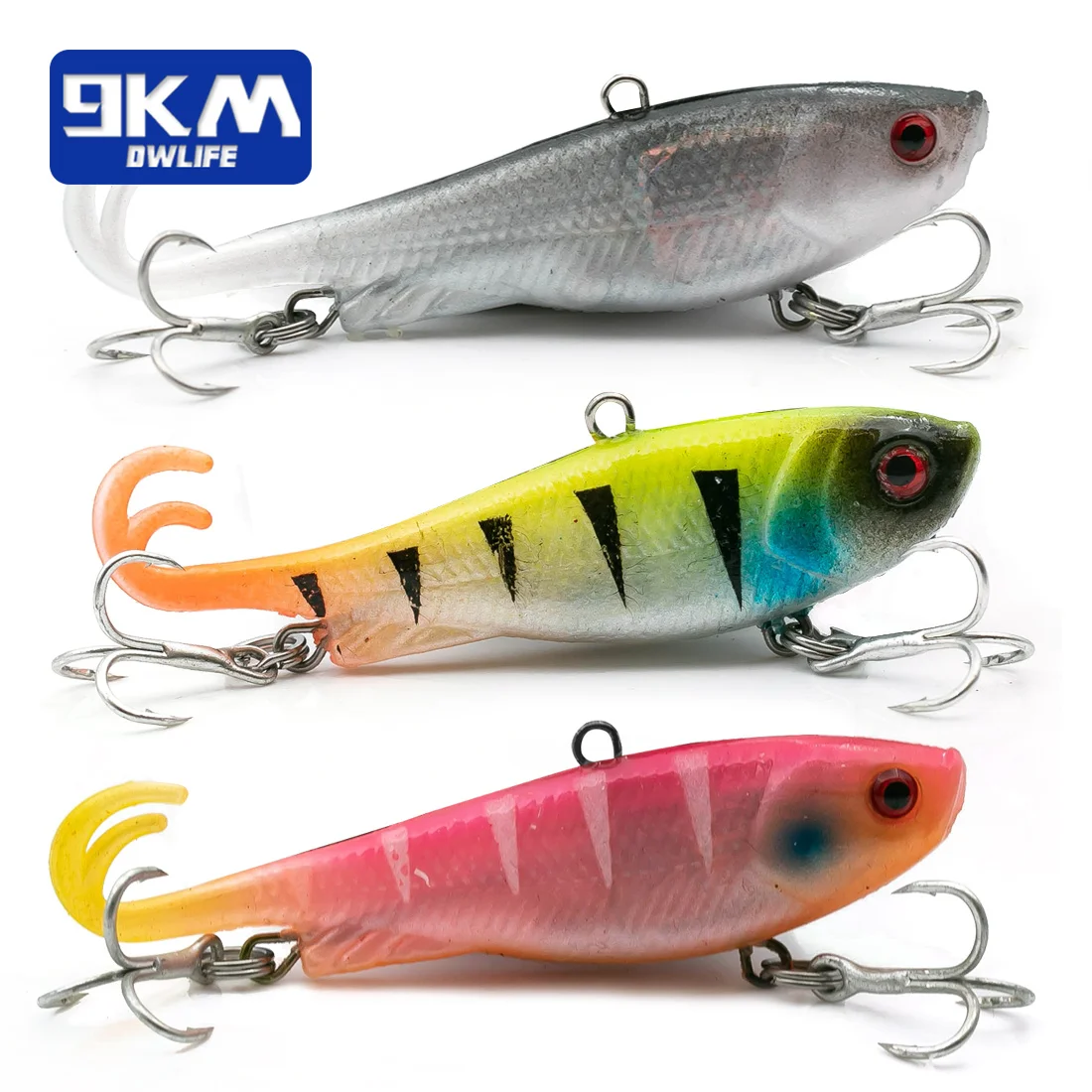 Weiche Angelköder Jig Head Swim Lure Split Tail Swimbaits mit Drillingshaken für Salzwasser-Süßwasser-Barschfischen Forellen-Zander