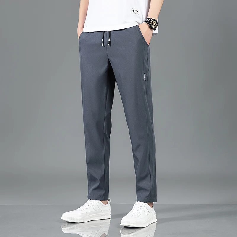Spring Summer Waist Drawing Solid Color Thin Business Casual Trousers Outdoor Elastic Breathable Straight Tube