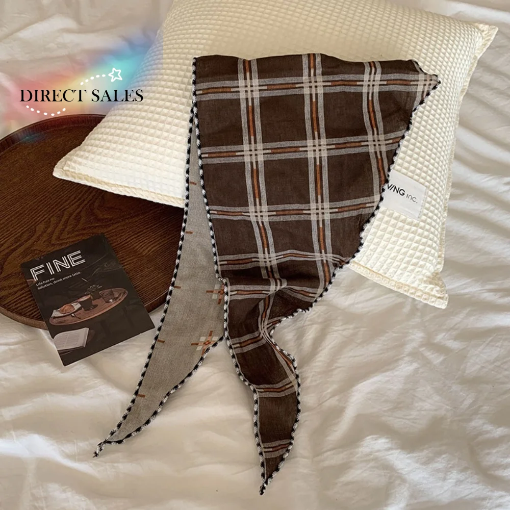 Fashion Cotton Lattice Headscarf Turban Scarf Pastoral Style Headscarf Thin Colorful Triangular Hair Band Clothing Accessories