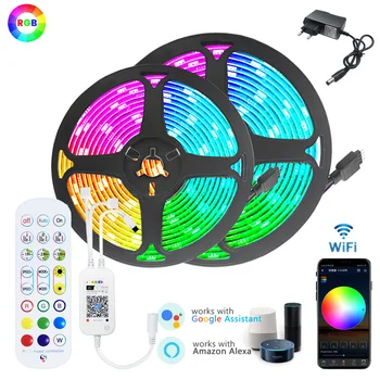 LED 조명 스트립 와이파이 5050 2835 LED 밴드, 다채로운 어린이 방, 다색 12V RGB 접착 테이프, 전원 공급 장치 포함, 10m