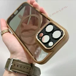 Shockproof Clear Magnetic Wireless Charging Phone Case with Acrylic Magsafe Bumper for iPhone 14 Pro (Desert Gold)