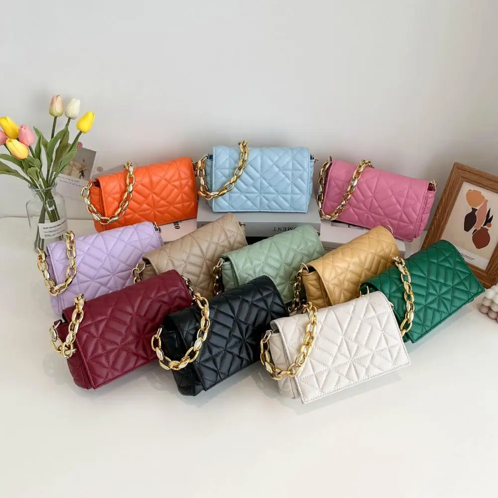 Women Underarm Bags Zipper Closure Handheld Golden Thick Chain Candy Color Fashion Ladies Shoulder Bag for Party Wedding Banquet