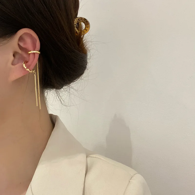 Ear Clip Earrings Simple Fashion Punk Chain Ear Cuff for Women Gold Color Non-Piercing