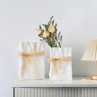 Simple White Vases Cream Style Imitation Paper Bag Pleated Ceramic Vase Hydroponic Vase Home Decoration Room Desktop Decoration 2