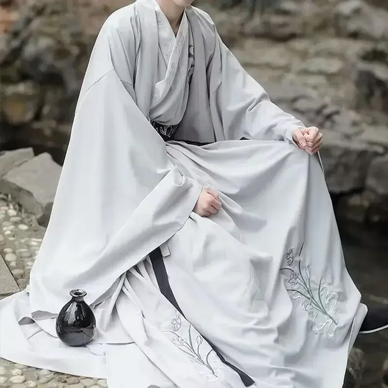 

Hanfu традиционная китайская вышивка для мужчин и женщин, яркий Карнавальный костюм для косплея, белый и серый цвет, яркость XXL