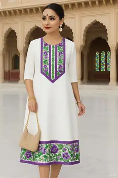 Muslim 2026 Women's Kurtta Fashionable And Elegant Straight Tube Casual Slit hem Pattern Women Dress Turkish Abaya