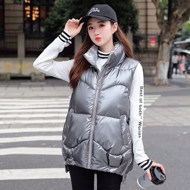2022 Autumn Winter Down Cotton Women's Vest Coat Loose And Versatile Girl Outdoor Warm Fashion Leisure Time Student Green 8