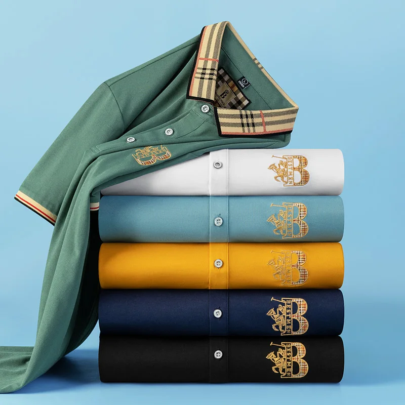 Modisches Luxusmarken-Poloshirt für Herren, kurzärmelig, luxuriös, neu, mit Reitmotiv bestickt, lässig, bequem, atmungsaktiv, Sommer-T-Shirt – Detail 4