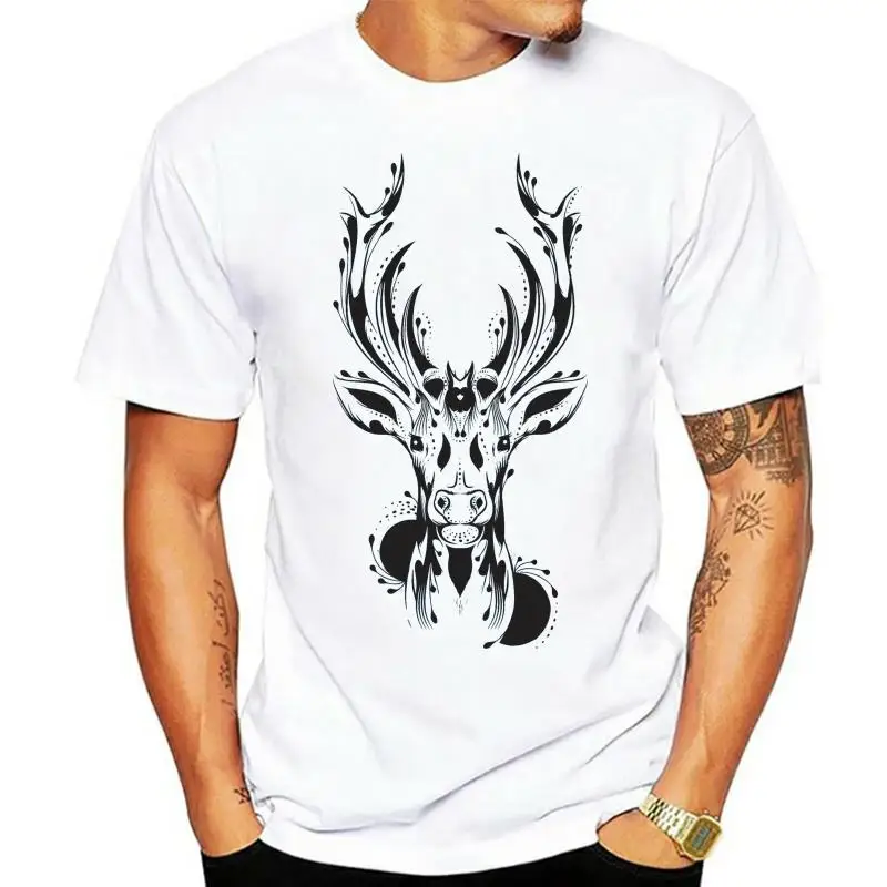 

Tribal Stags Head Large Print Men's T-Shirt - Stag Deer Tattoo Tattoos Cotton Tee Shirt Custom Print