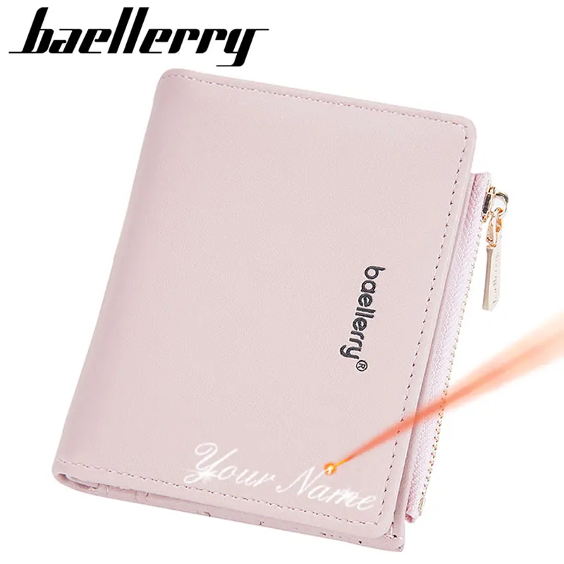 Baellerrery Short Women Wallets Name Engraving Zipper Coin Pocket Brand Female Wallet High Quality Card Holders Women's Purse
