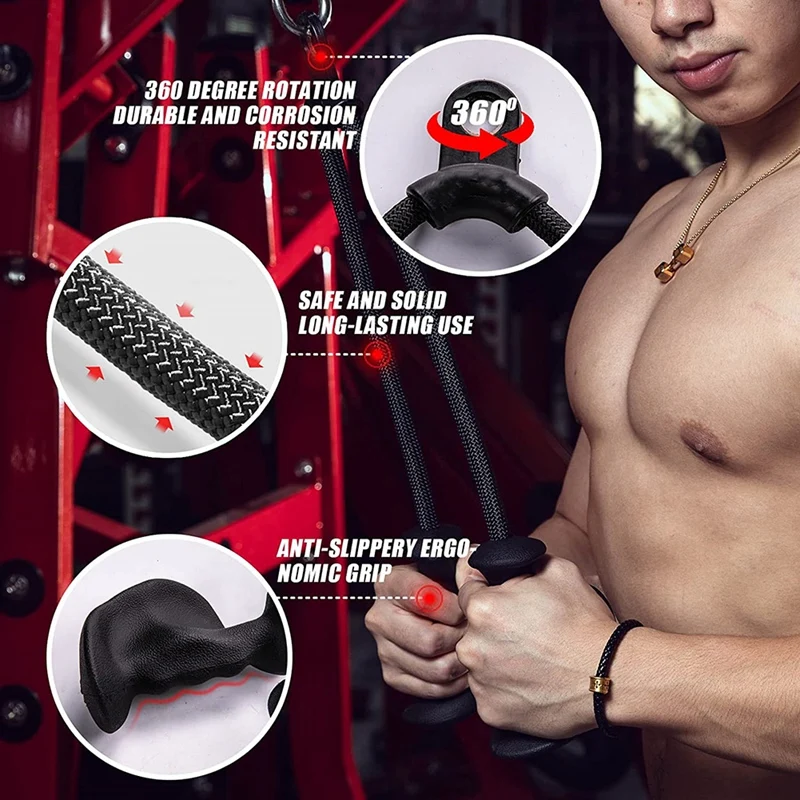 Ergonomic Triceps Rope Pull Down with Anti-Slippery Natural Rubber Grip for More Muscle Fibers-Gym Rope for Push Downs gym accessories,gym workout rope