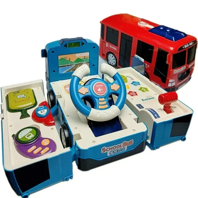 Children's Steering Wheel Bus Baby Puzzle Driving Steering Wheel Baby Toy Boy Transforming Bus Toy Multifunctional Bus 6
