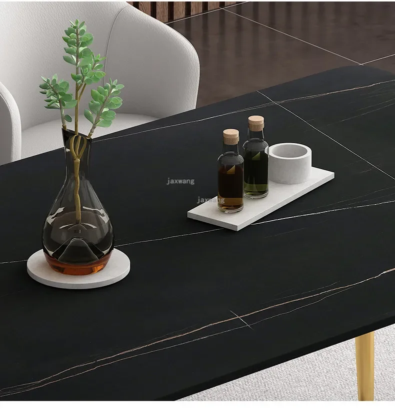 Nordic Dining Room Furniture Metal Dining Room Sets Hotel Dining Room Table and Chairs Modern Light Luxury Slate Backrest Chairs