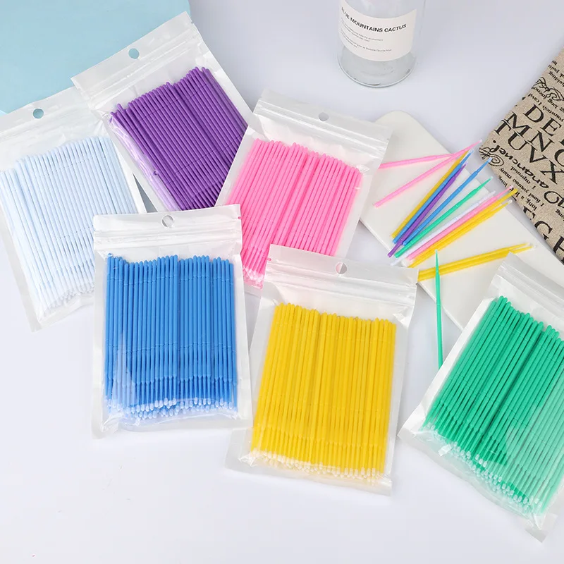 

100 Pieces / Bag Disposable Special Eyelash Removal Swab Micro Brush Eyelash Extender Eyelash Extender Colored Cotton Swabs
