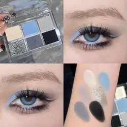 Matte Grey Blue 6 - Color Glitter Eye Shadow Palette - Long Lasting Eye Makeup Cosmetics (6 colors)