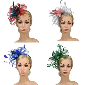 Donne Royal Races Wedding Bride copricapo fascia per capelli fiore fermaglio per capelli piuma di perline
