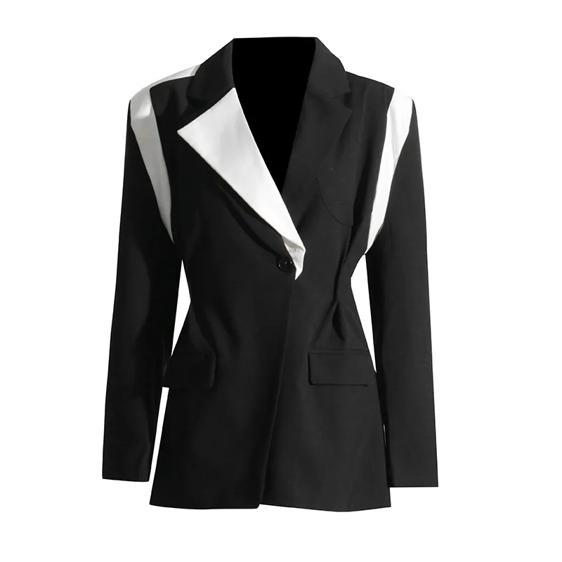 

Spring and autumn 2023 new style temperament loose silhouette thin stitching contrast color small Blazer women