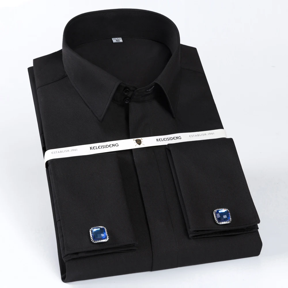 Men's Classic French Cuff Hidden Button Dress Shirt Long-sleeve Formal Business Standard-fit Shirts Cufflinks Included,dress shirts