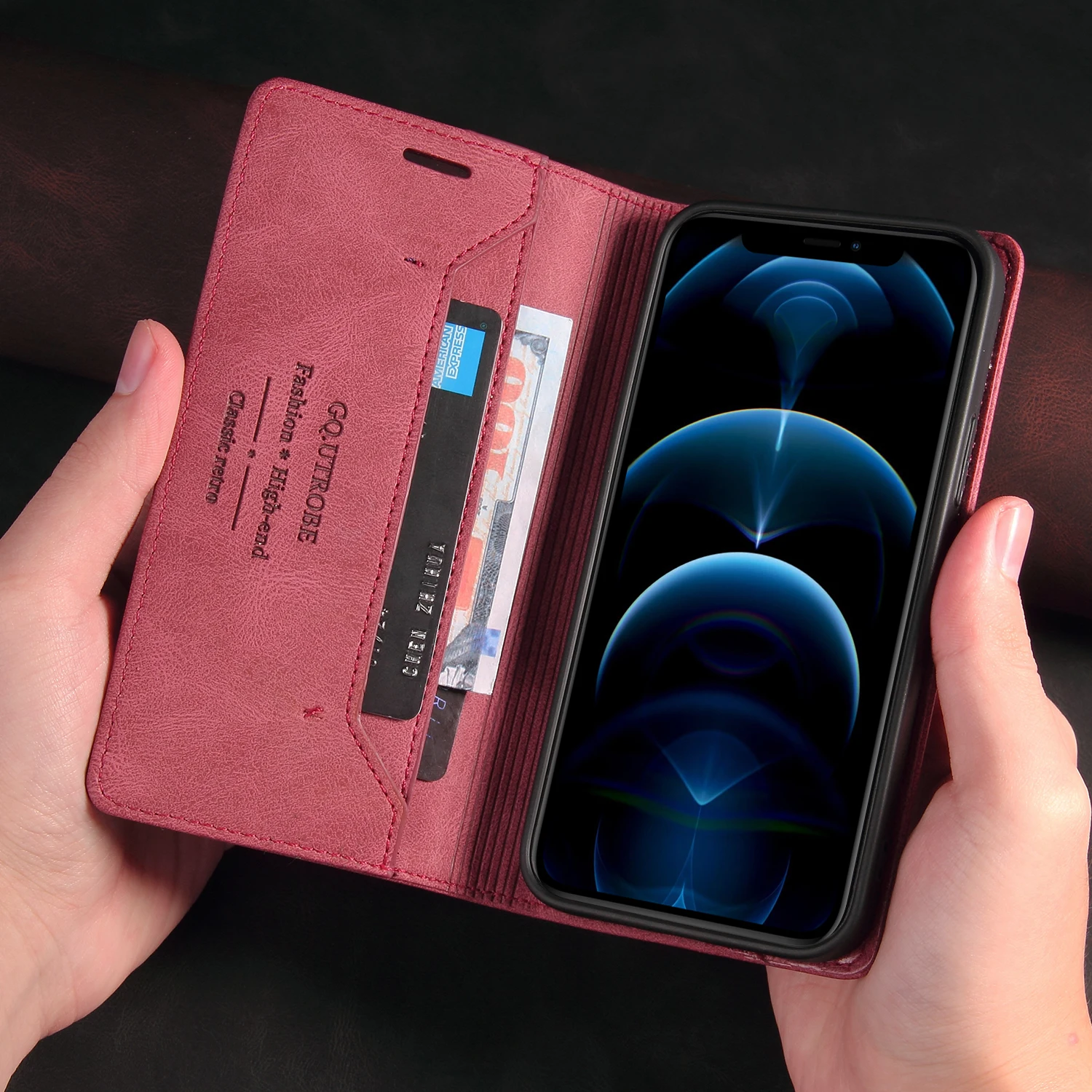 Luxury Leather Flip Case with Holder Wallet Stand - Elegant Phone Cover