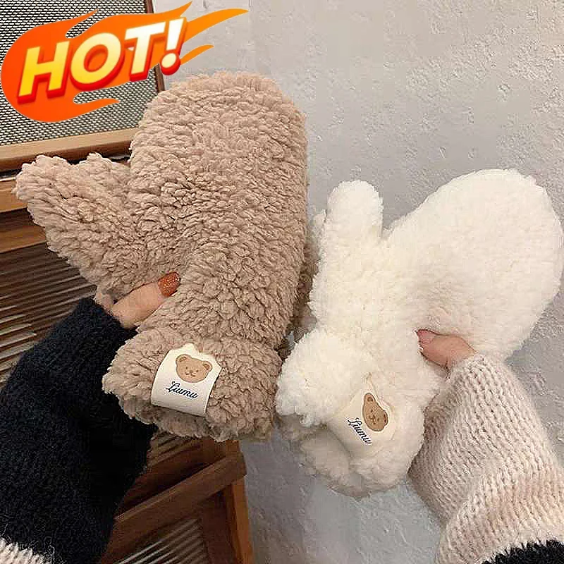 

Cute Bear Soft Plush Gloves Anime Women Winter Warm Thicken Fingerless Mittens Outdoor Warmer Hand Guards Girls Christmas Gifts