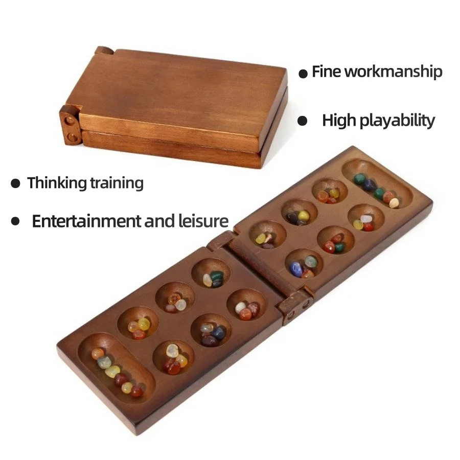 Mancala Game African Gem Chess Barn game with  Glass Stones Household Interactive Toys for Parents and Kids 2