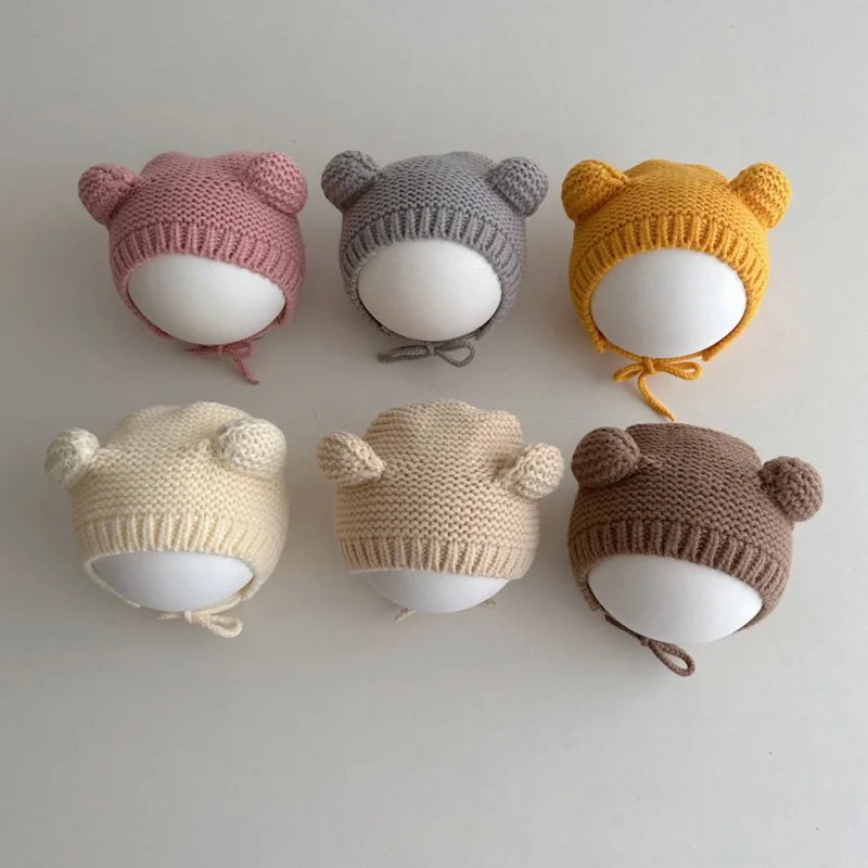 Fall Winter Children Warm Baby Knitted Hats Solid Color With Pom Pom Kids Knit Beanie Hats 0-2Y Children's Hat For Boys Girls 5