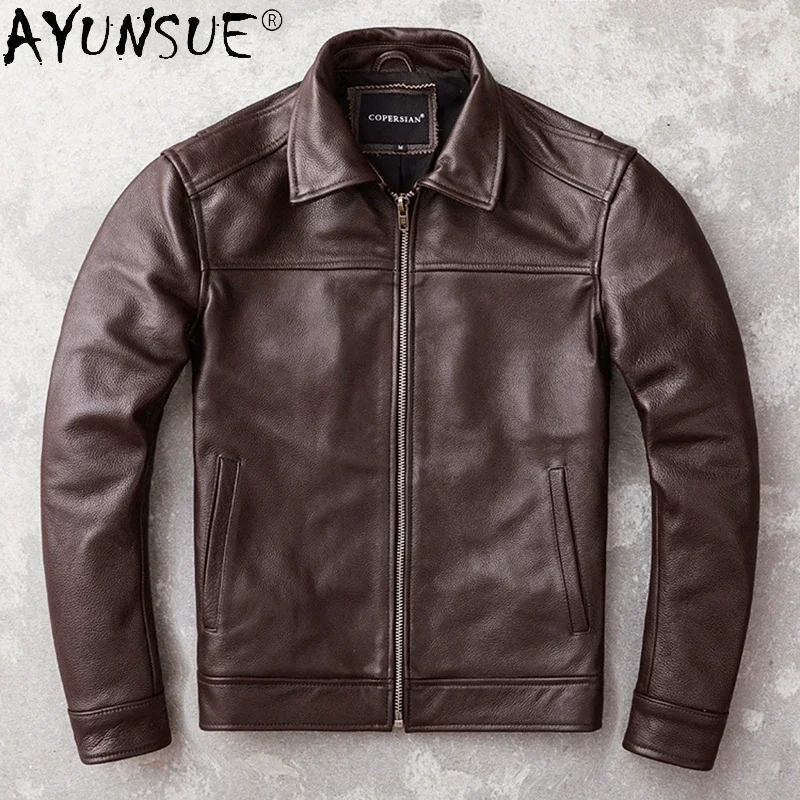 Men's Real Cowhide Genuine Leather Jacket Autumn Coat