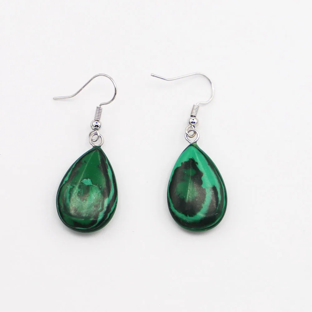 Natural Stone Malachite Flat Water Drop Earrings Pendant Diy Dangle Necklace Charm Party Wedding Fashion Jewelry Wholesale 6Pair
